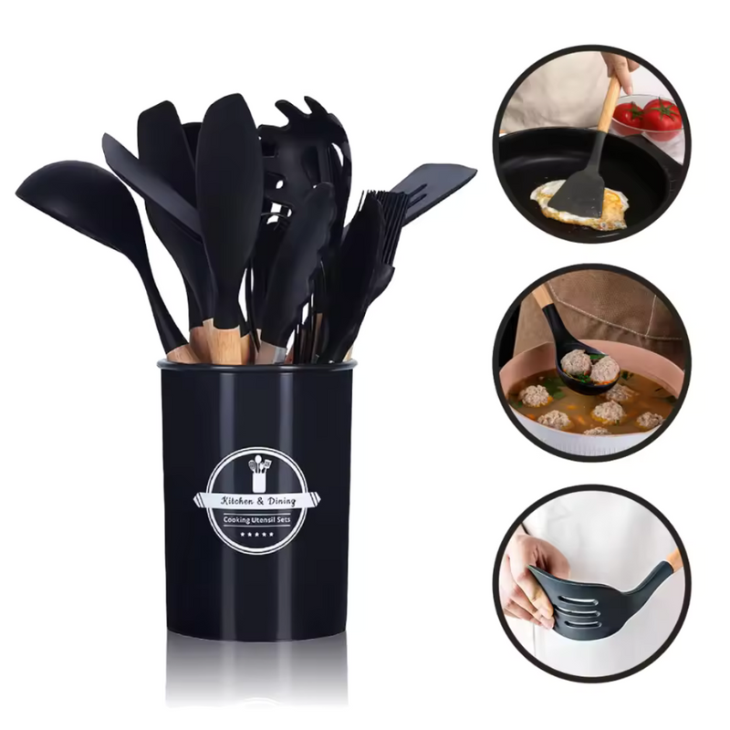 Kit Cozinha Elegante™ | 12 Utensílios de Silicone Antiaderente 🔥