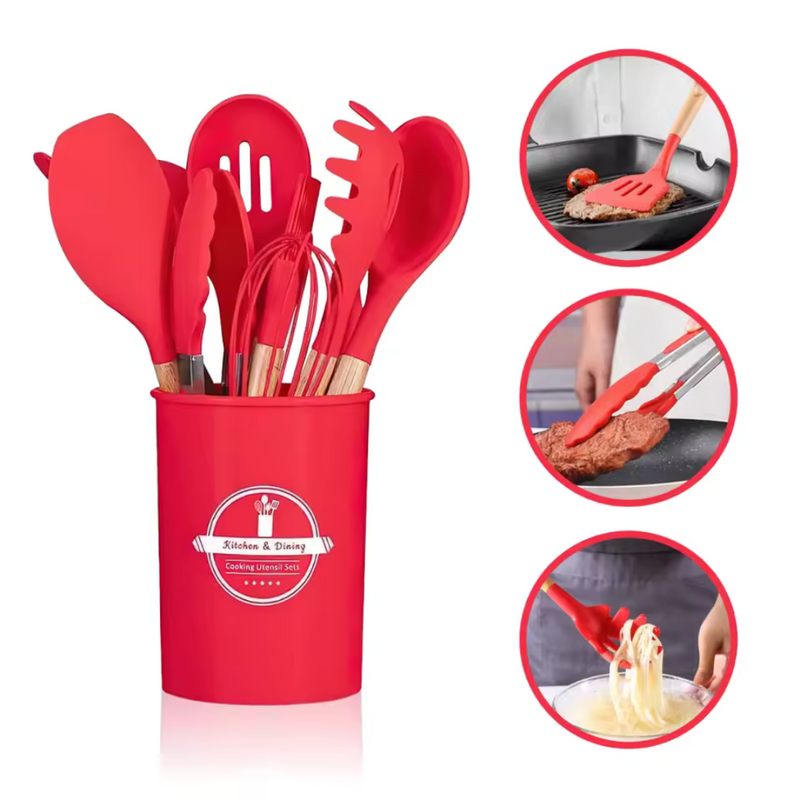 Kit Cozinha Elegante™ | 12 Utensílios de Silicone Antiaderente 🔥