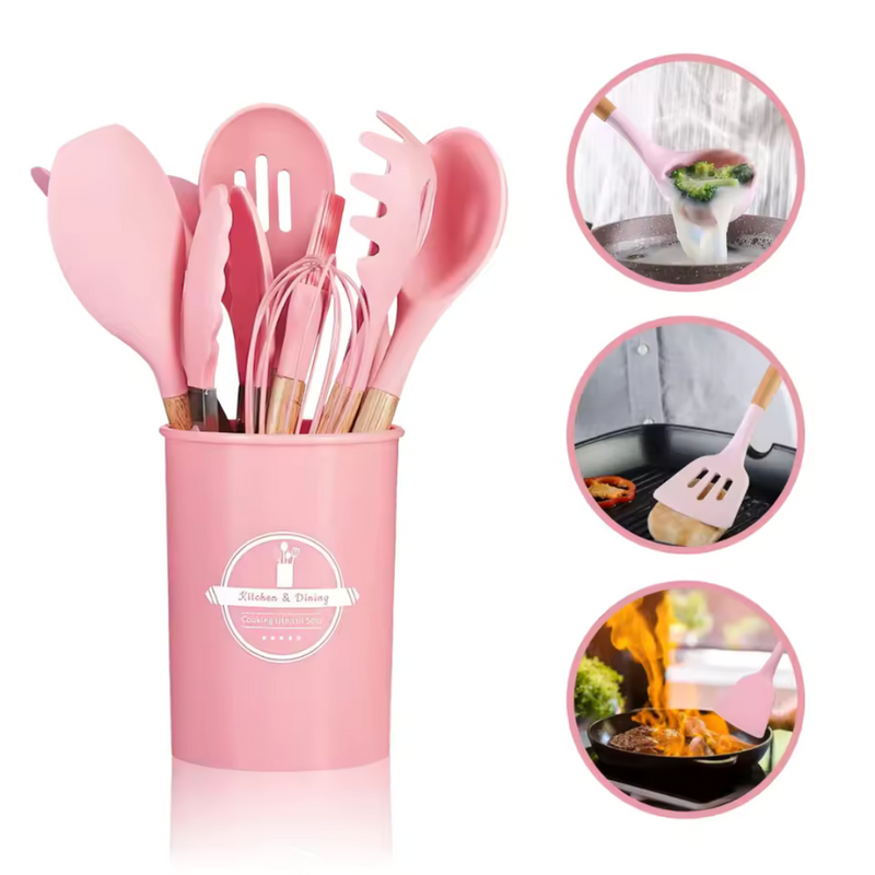 Kit Cozinha Elegante™ | 12 Utensílios de Silicone Antiaderente 🔥