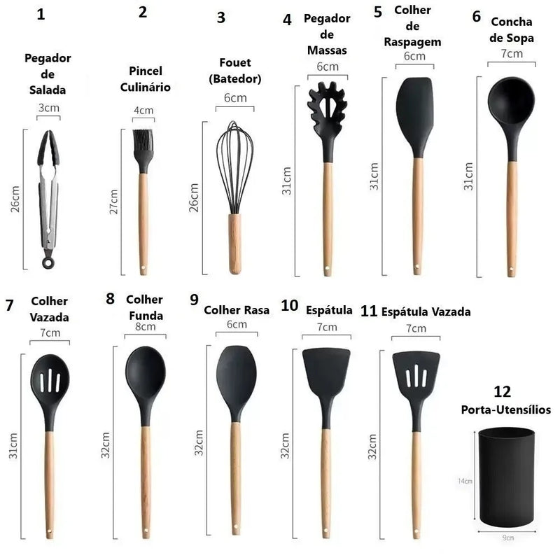 Kit Cozinha Elegante™ | 12 Utensílios de Silicone Antiaderente 🔥