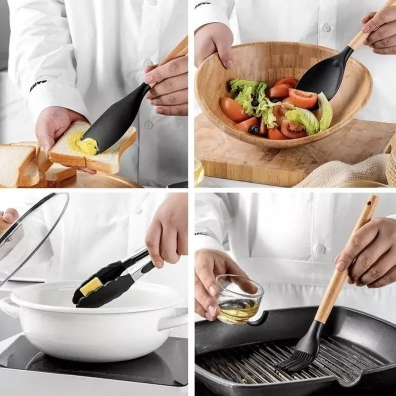 Kit Cozinha Elegante™ | 12 Utensílios de Silicone Antiaderente 🔥