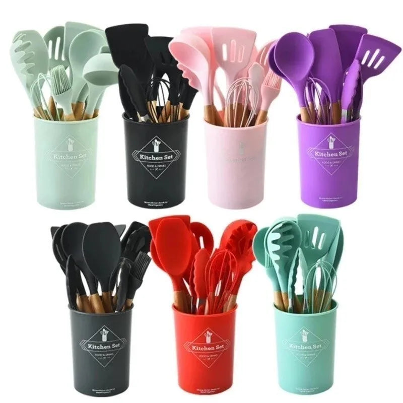 Kit Cozinha Elegante™ | 12 Utensílios de Silicone Antiaderente 🔥