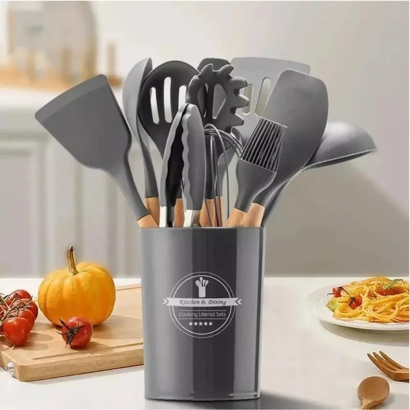 Kit Cozinha Elegante™ | 12 Utensílios de Silicone Antiaderente 🔥