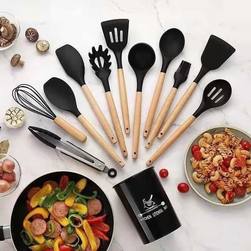 Kit Cozinha Elegante™ | 12 Utensílios de Silicone Antiaderente 🔥