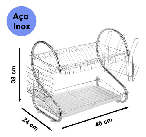 Escorredor De Louça Pratos Talheres Inox Cozinha Duplo