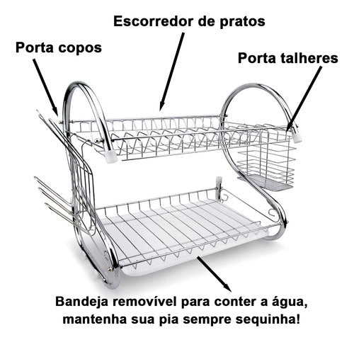 Escorredor De Louça Pratos Talheres Inox Cozinha Duplo