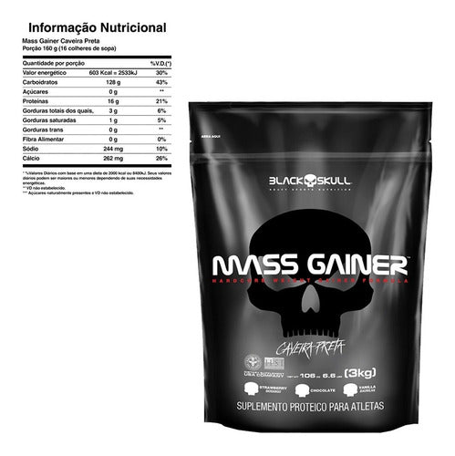 Mass Gainer 3kg + Bcaa + Creatina + Shaker - Black Skull